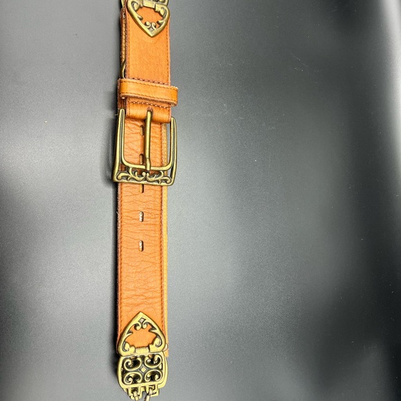metal accent brown leather womens belt made in colombia size small One Of A Kind - Picture 7 of 15